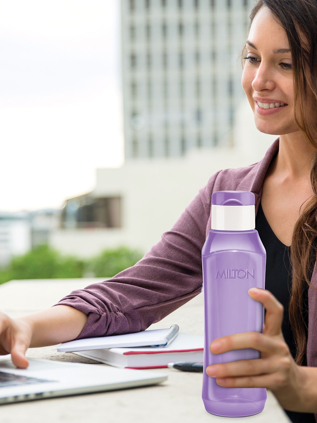 

Milton Pyramid Purple Flip Plastic Water Bottle - 1000 ml