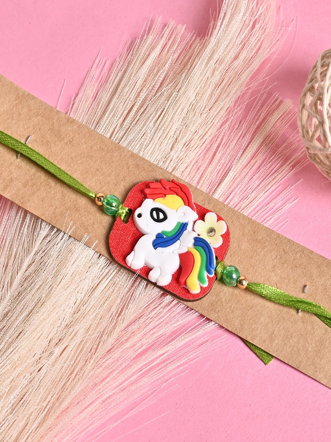 

Jewelz Pearl Beaded Unicorn Charm Rakhi, Red