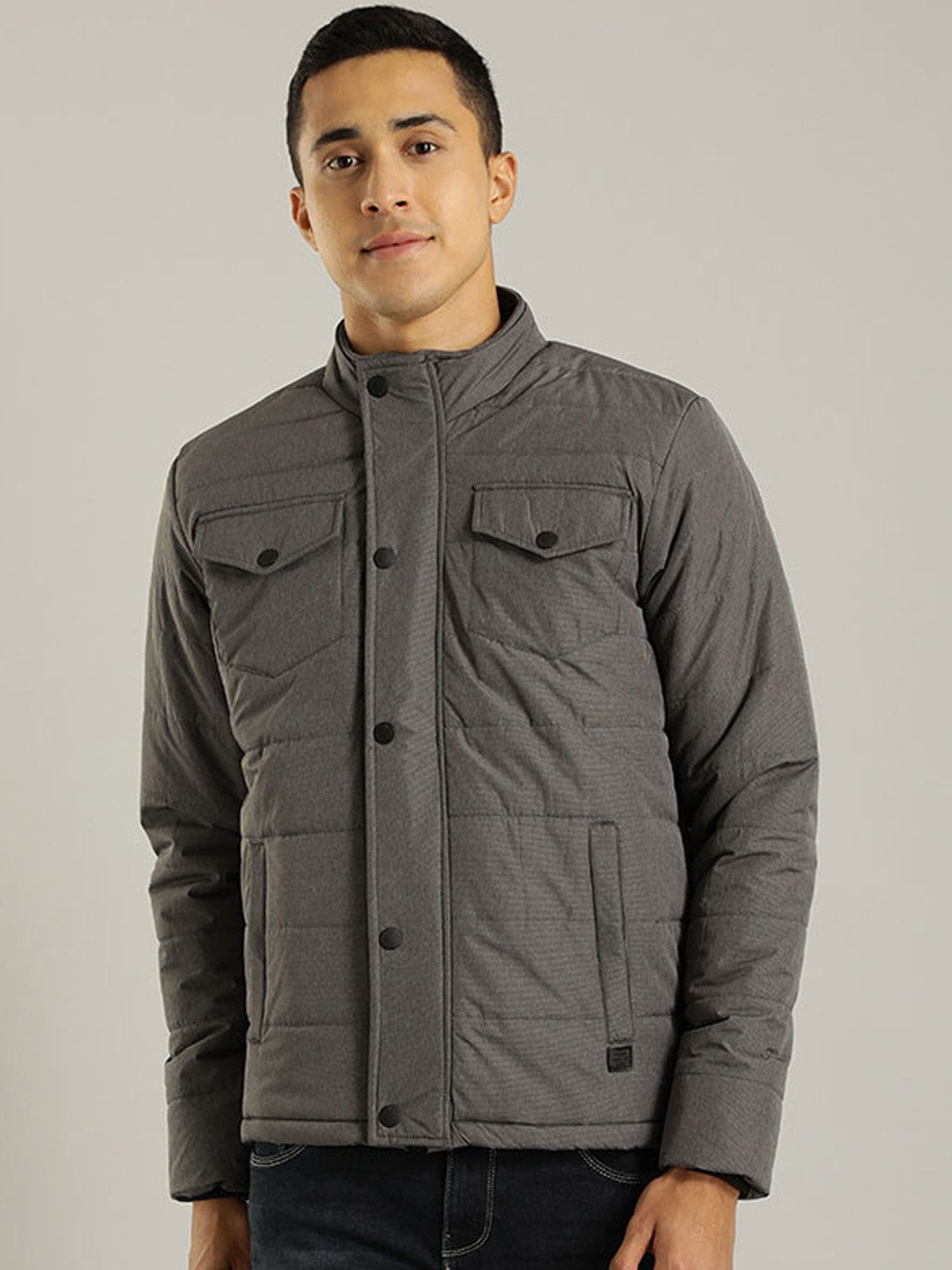 

Indian Terrain Mock Collar Polyester Padded Jacket, Grey