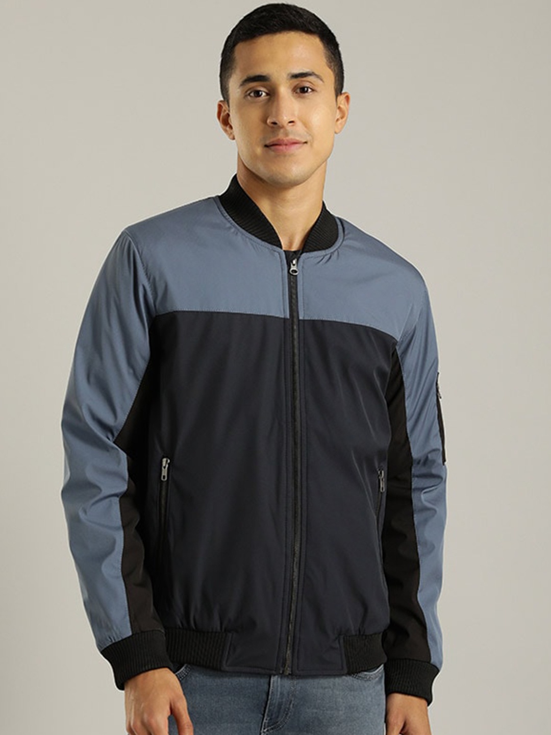 

Indian Terrain Colourblocked Lightweight Bomber Jacket, Blue