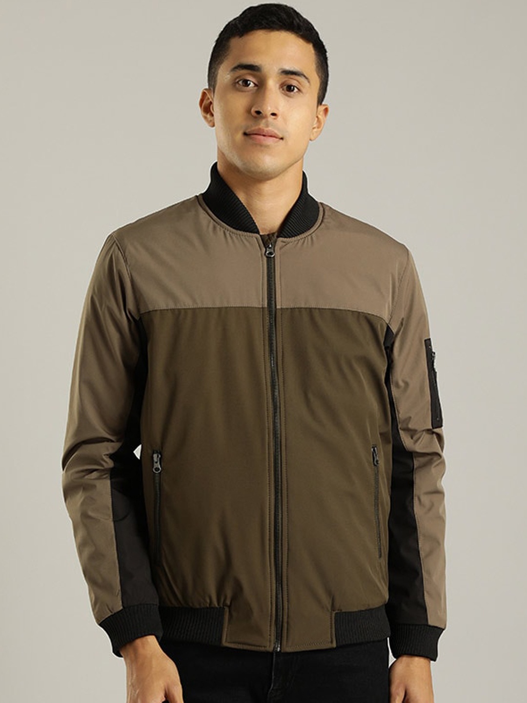 

Indian Terrain Colourblocked Lightweight Bomber Jacket, Green