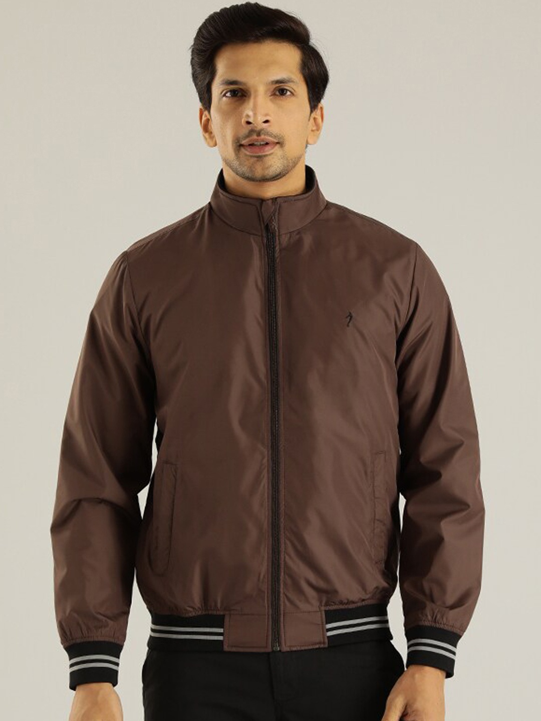 

Indian Terrain Lightweight Mock Collar Bomber Jacket, Brown