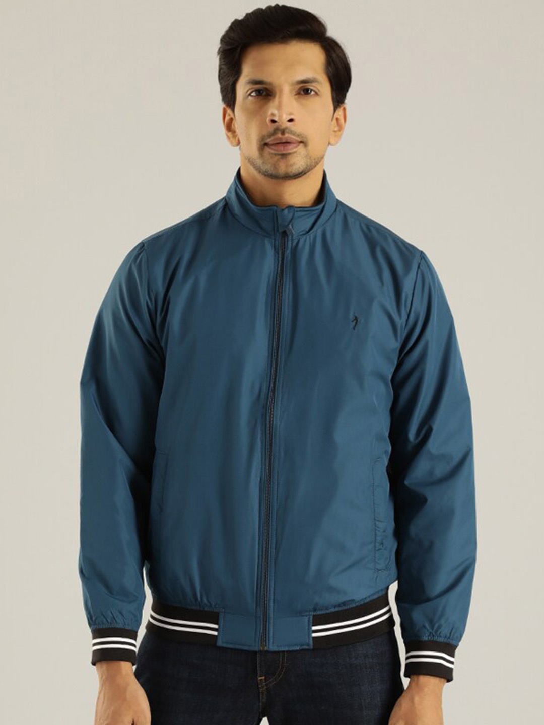 

Indian Terrain Mock Collar Lightweight Bomber Jacket, Blue