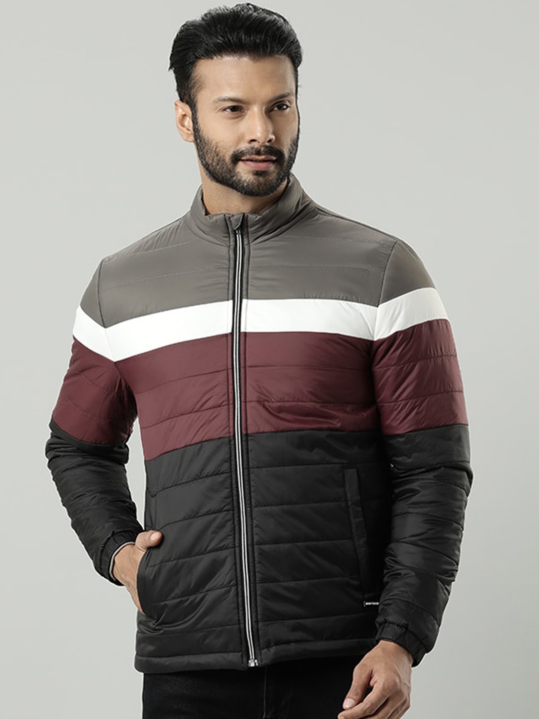 

Indian Terrain Colour Blocked Lightweight Puffer Jacket, Grey