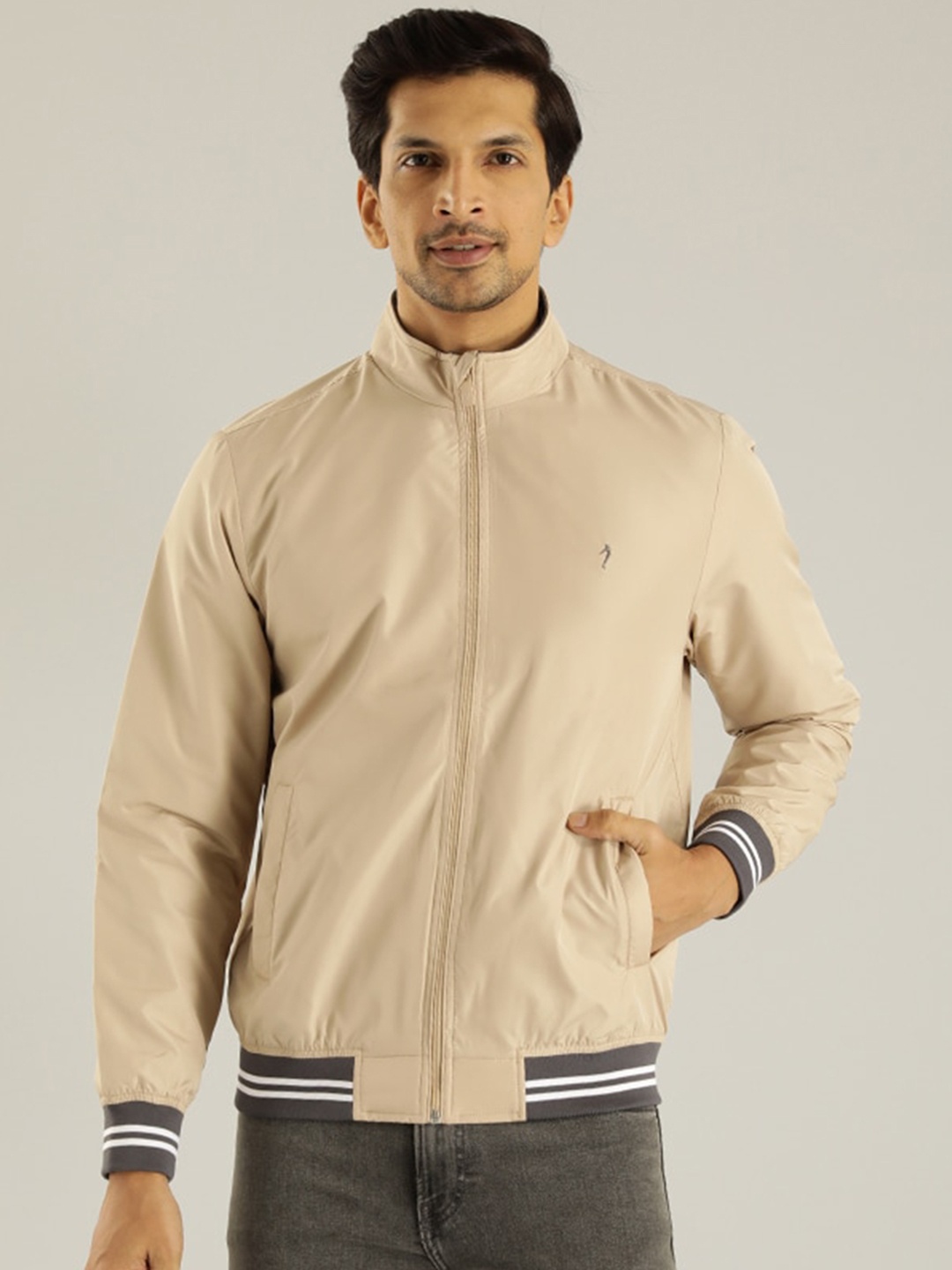 

Indian Terrain Lightweight Mock Collar Bomber Jacket, Beige