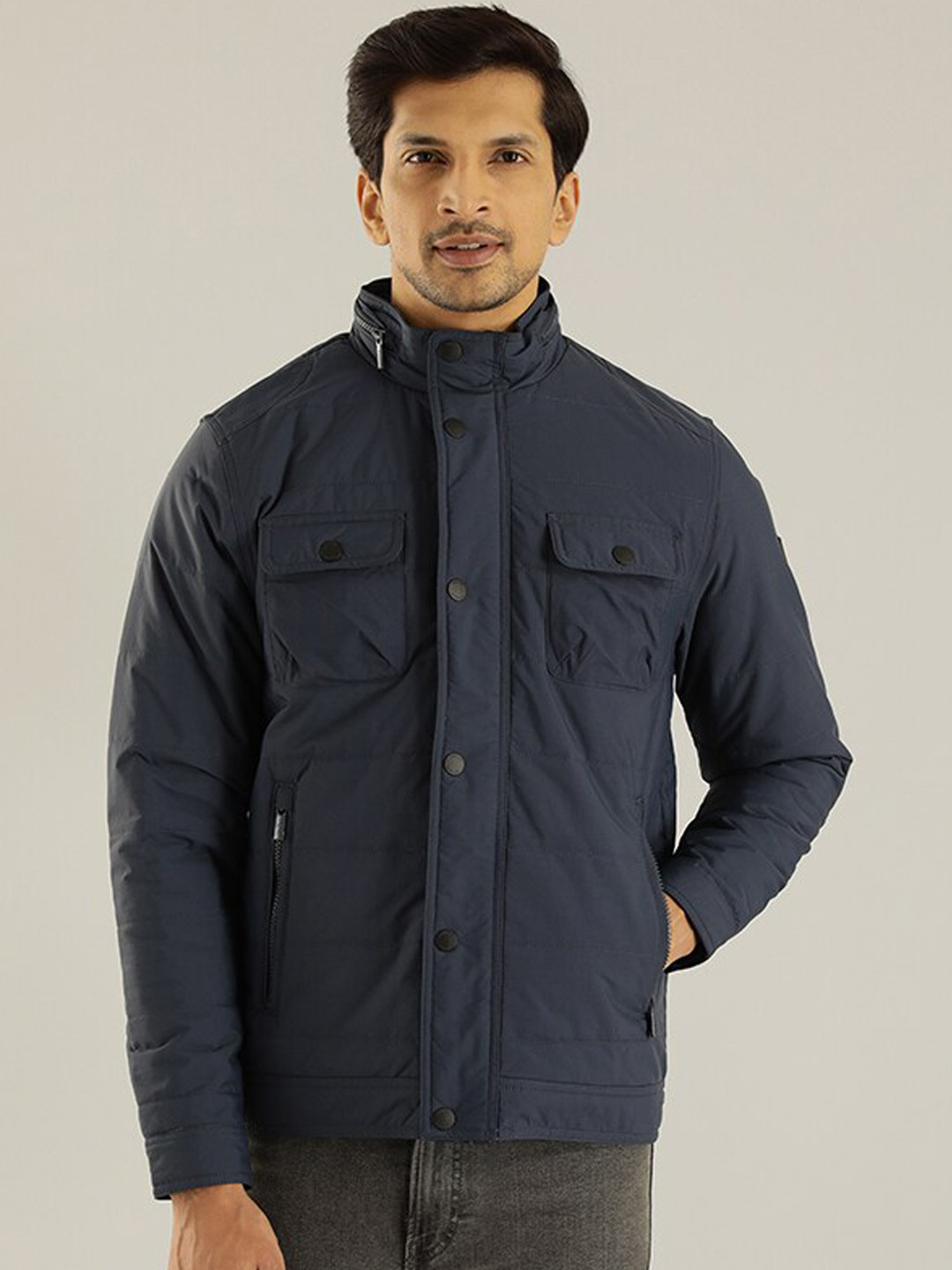 

Indian Terrain Lightweight Mock Collar Padded Jacket, Navy blue