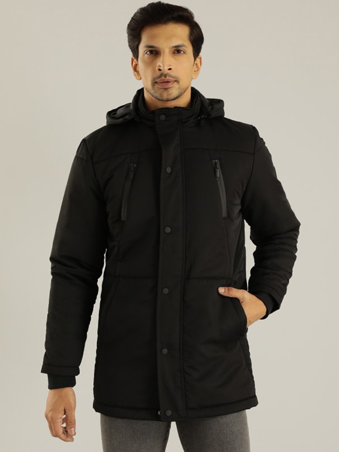 

Indian Terrain Lightweight Hooded Longline Padded Jacket, Black