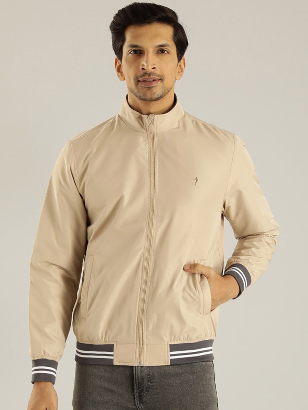 

Indian Terrain Lightweight Mock Collar Bomber Jacket, Beige