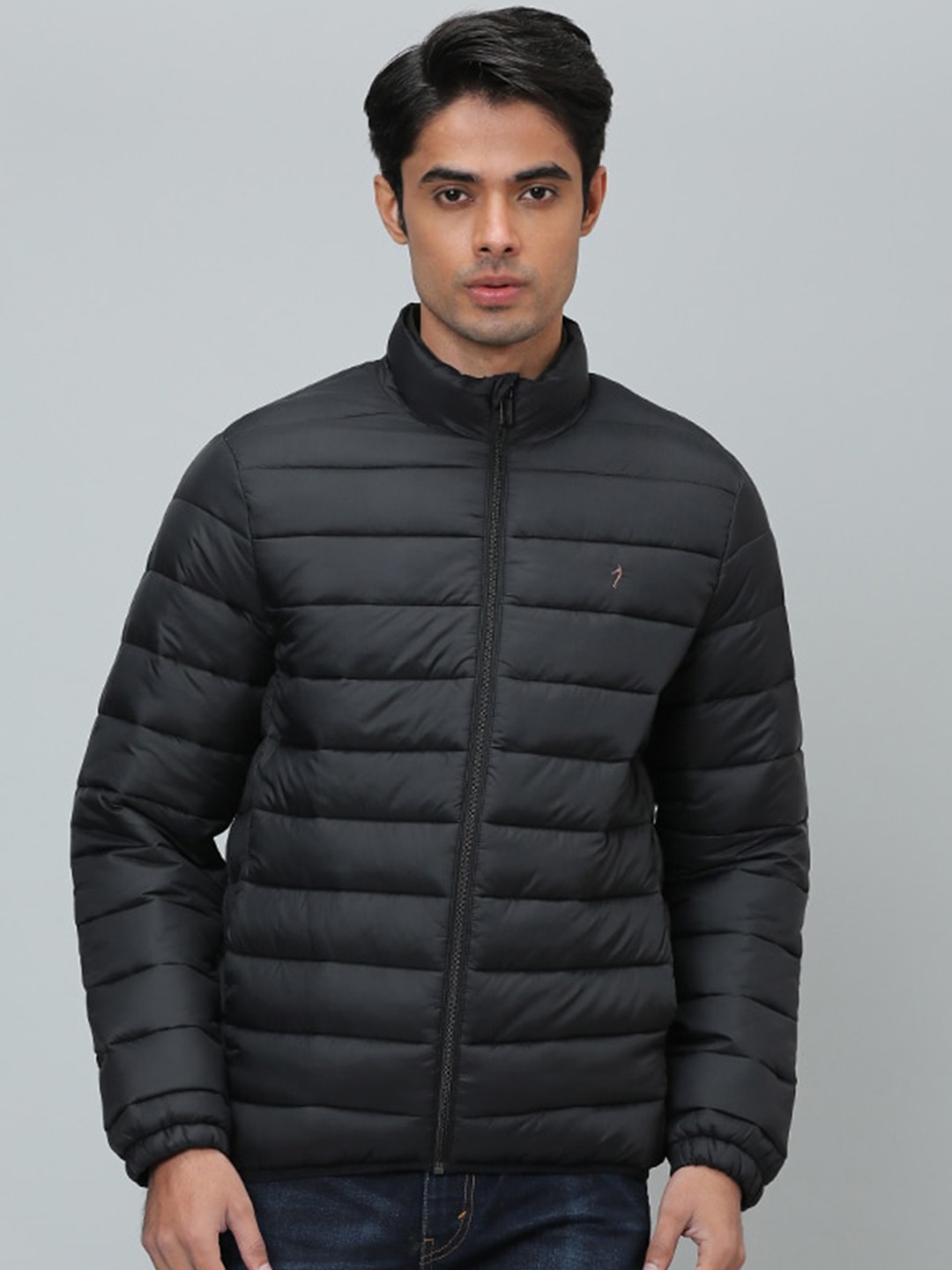 

Indian Terrain Striped Mock Collar Lightweight Puffer Jacket, Black