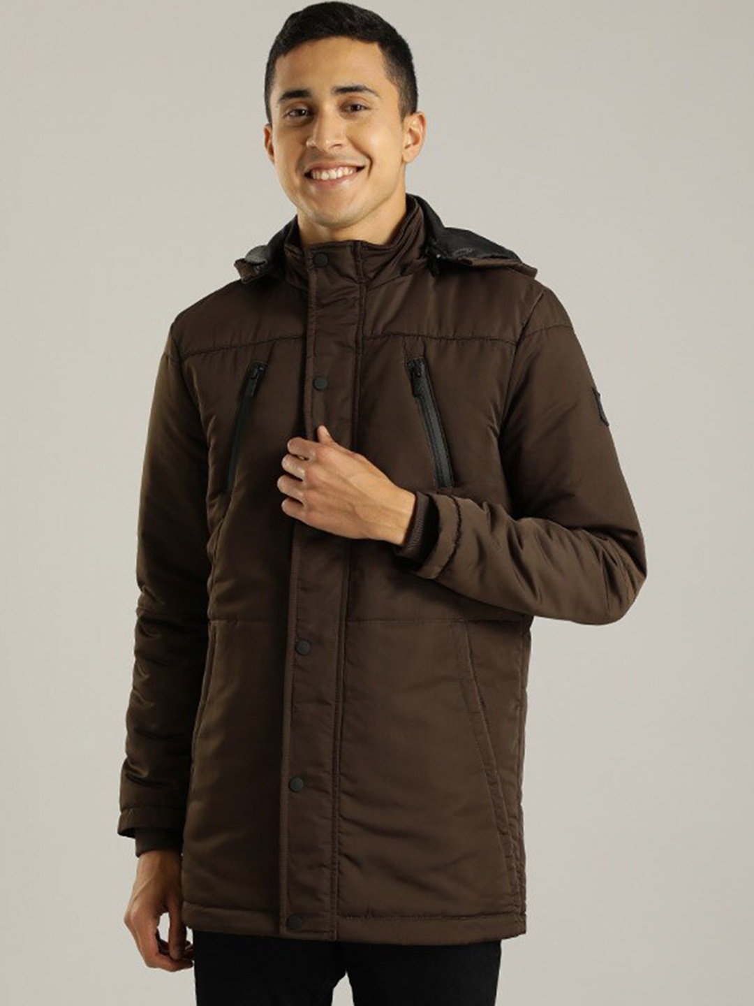 

Indian Terrain Lightweight Hooded Longline Padded Jacket, Brown