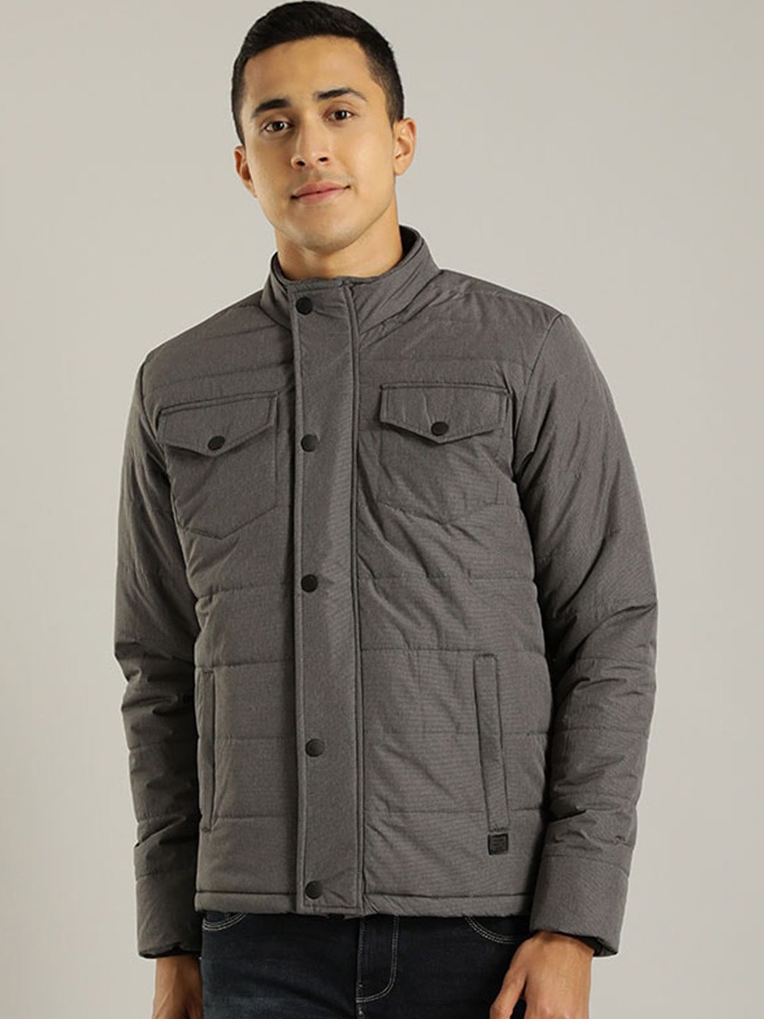 

Indian Terrain Mock Collar Lightweight Bomber Jacket, Grey