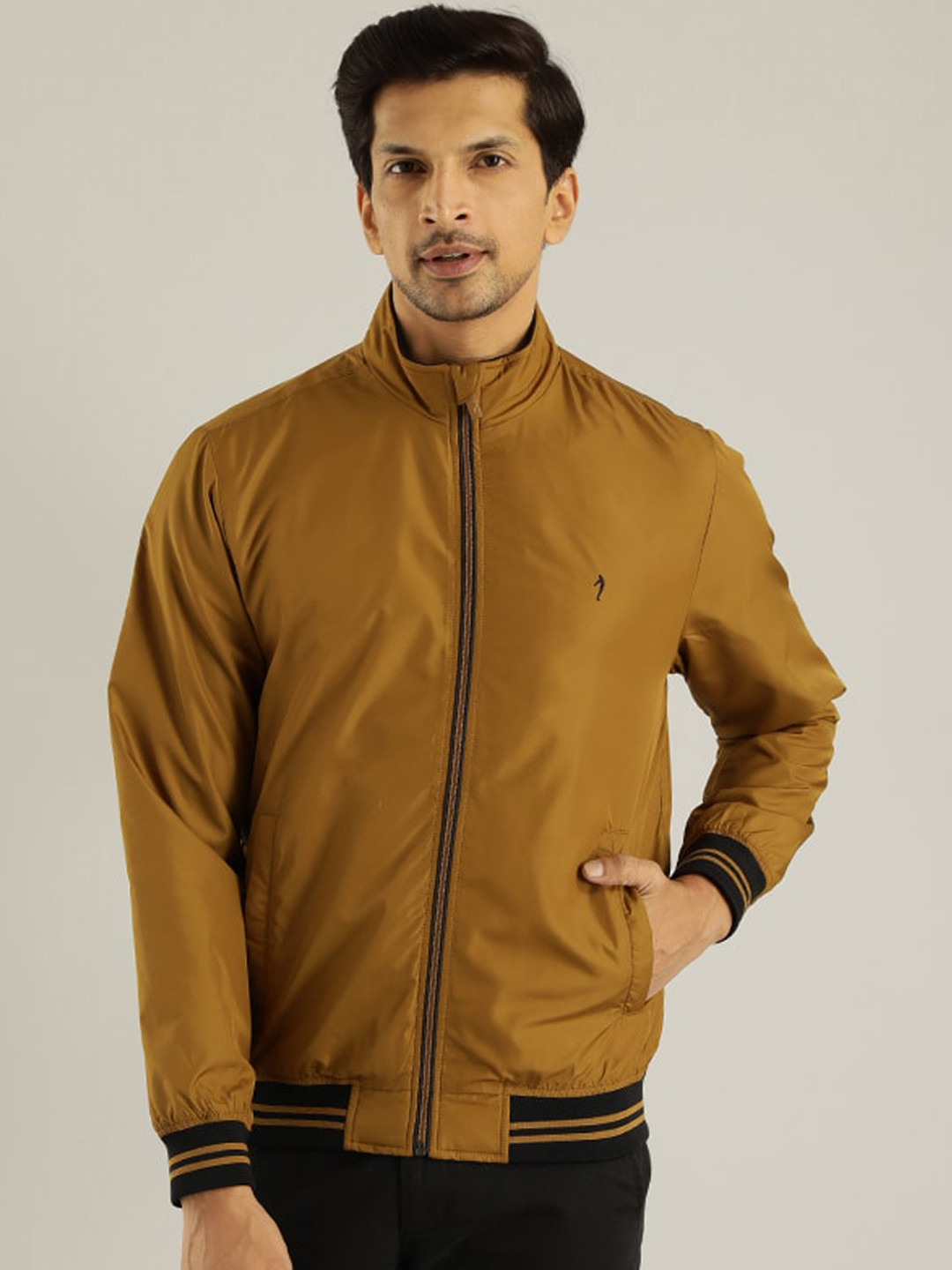 

Indian Terrain Mock Collar Lightweight Bomber, Brown