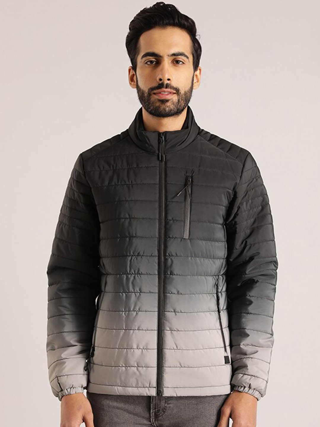 

Indian Terrain Colourblocked Mock Collar Lightweight Padded Jacket, Black