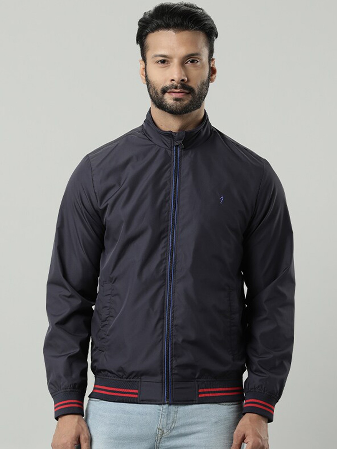 

Indian Terrain Mock Collar Lightweight Bomber Jacket, Navy blue