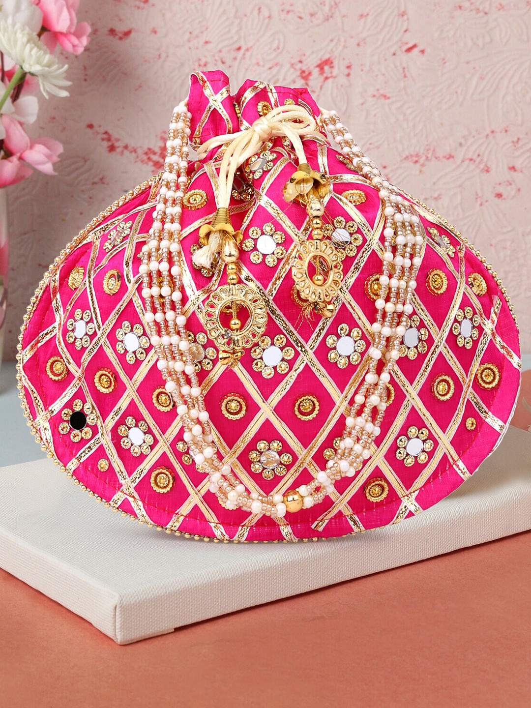 

DN Creation Embellished Potli Clutch, Pink