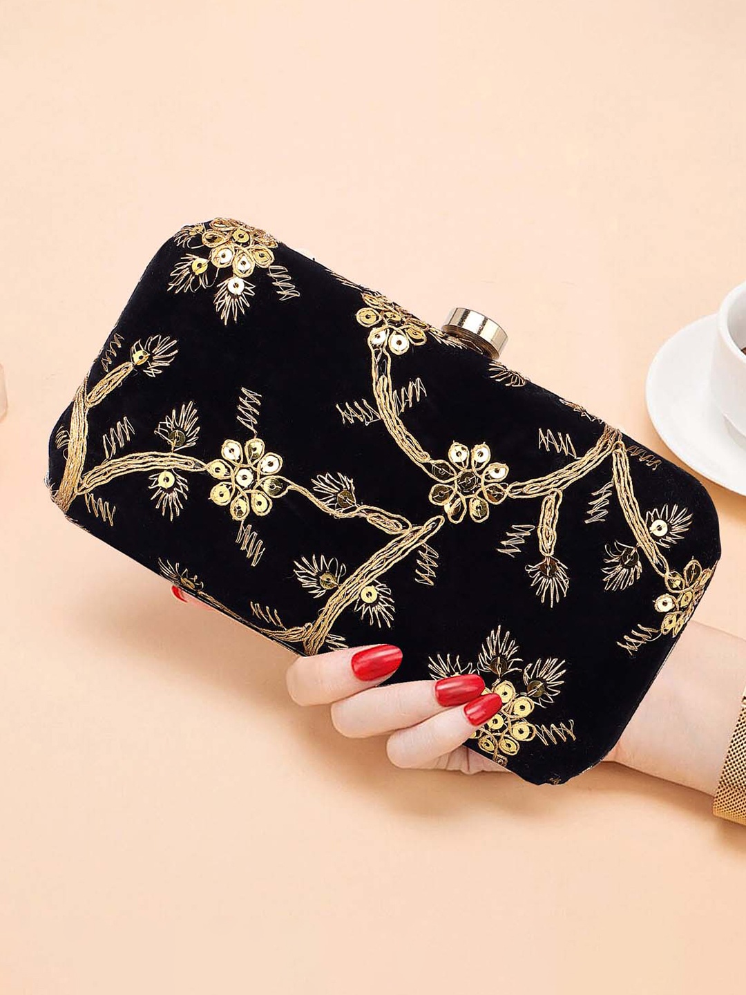 

DN Creation Embellished Box Clutch, Black