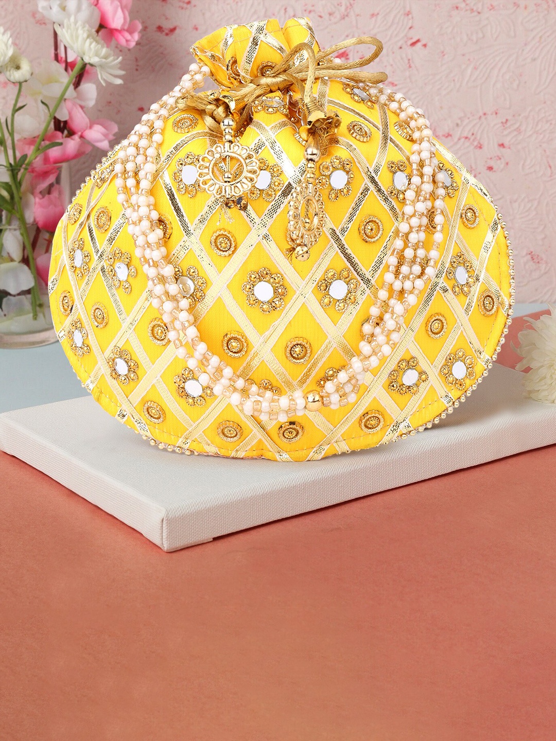 

DN Creation Embellished Potli Clutch, Yellow