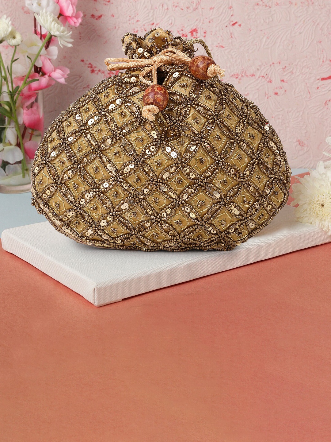 

DN Creation Embellished Potli Clutch, Gold