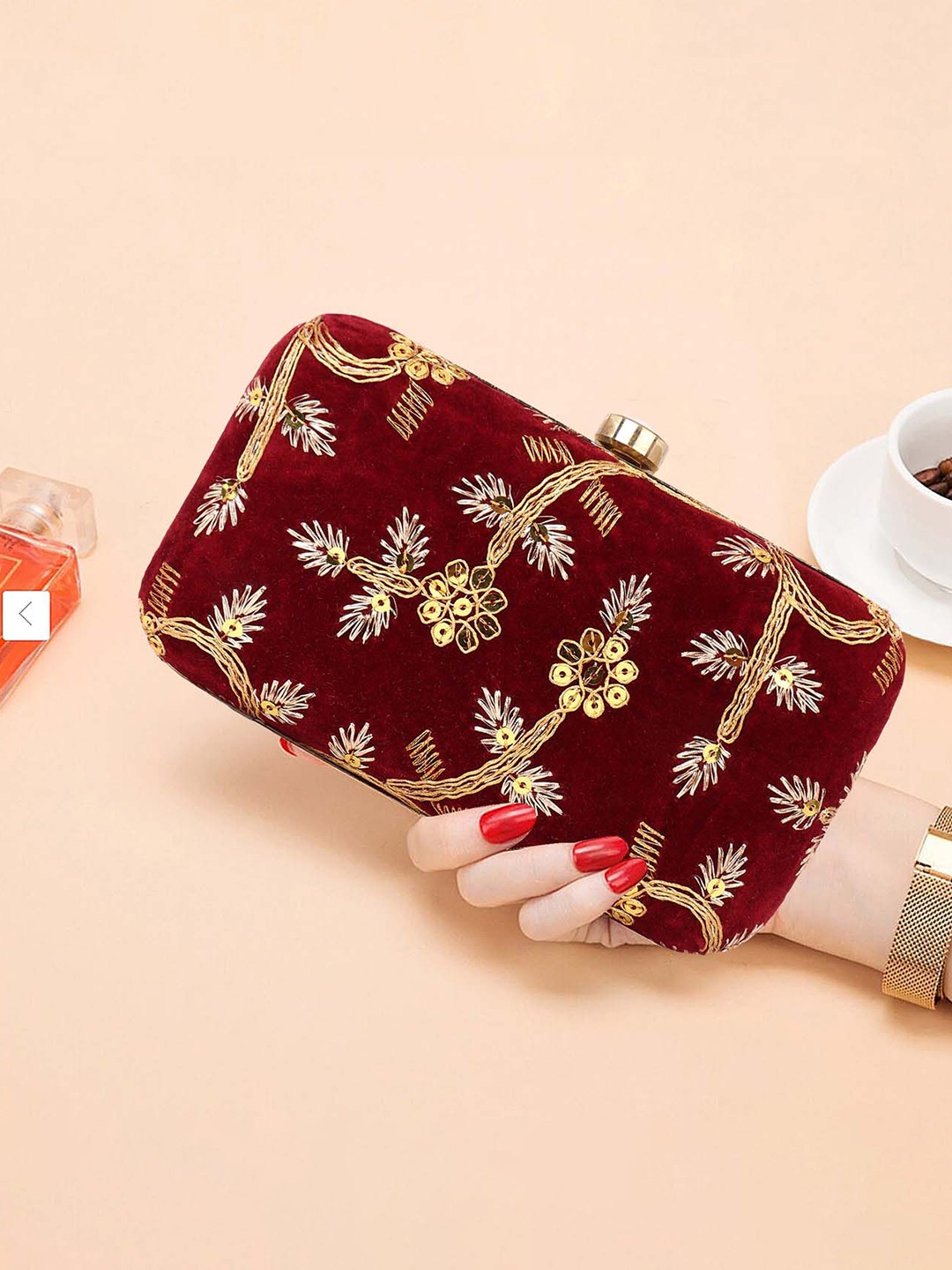 

DN Creation Embellished Box Clutch, Maroon