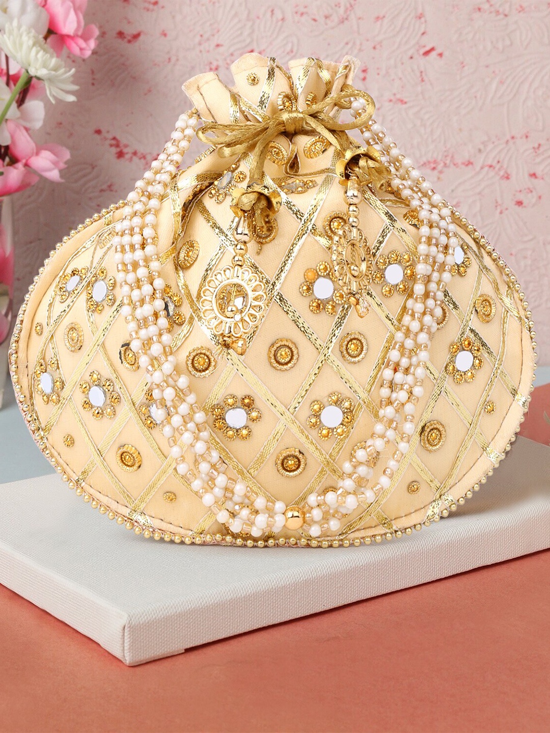 

DN Creation Embellished Potli Clutch, Cream