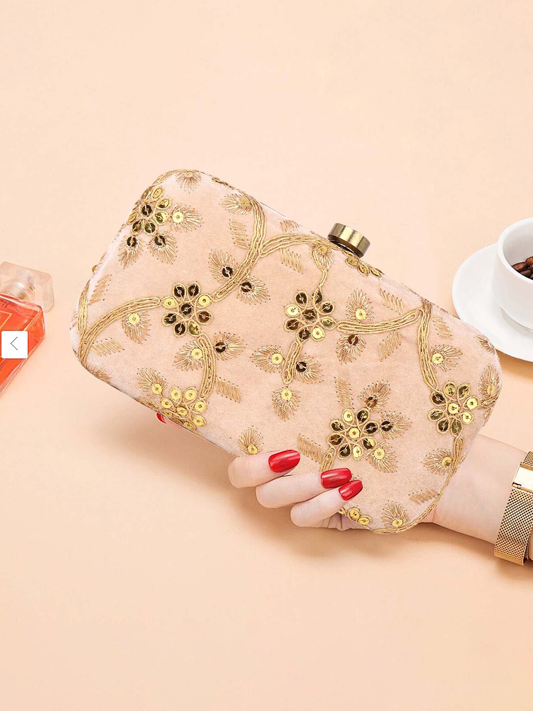 

DN Creation Embellished Box Clutch, Cream