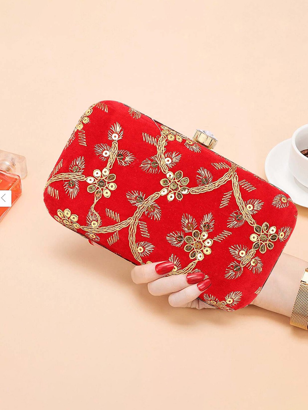 

DN Creation Embroidered Box Clutch, Red