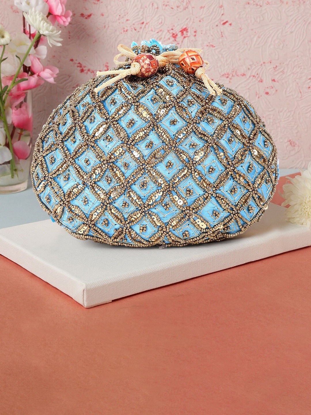 

DN Creation Blue Embellished Embroidered Potli Clutch