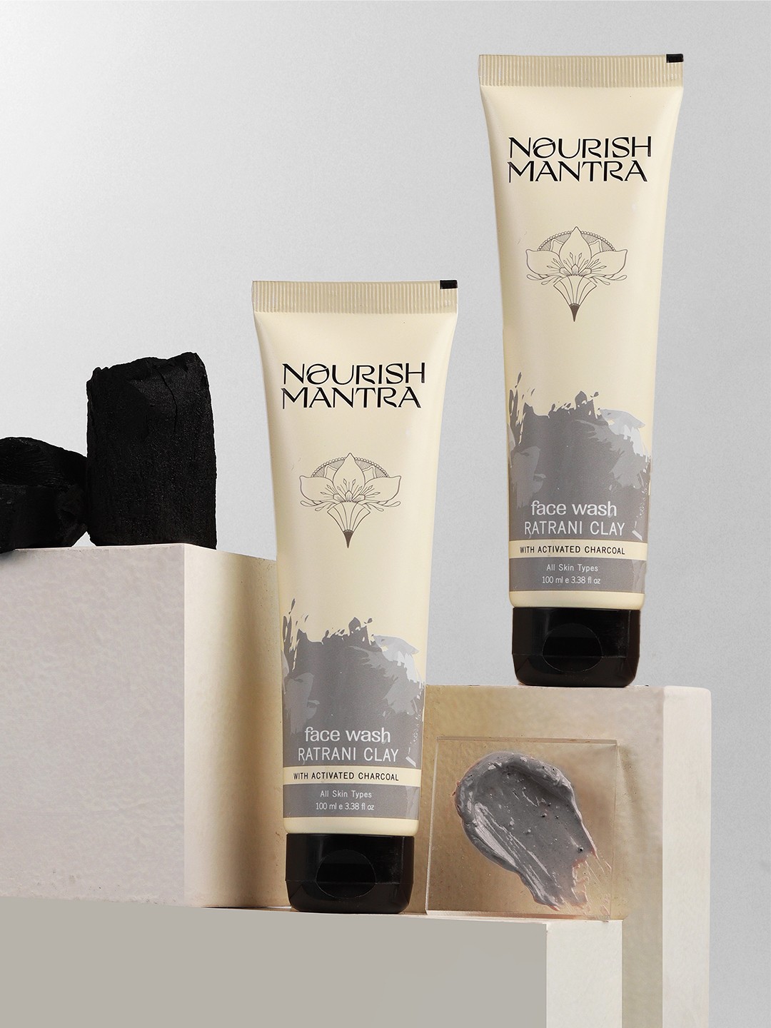 

Nourish Mantra Set Of 2 Ratrani Clay with Activated Charcoal Face Wash - 100 ml Each, White