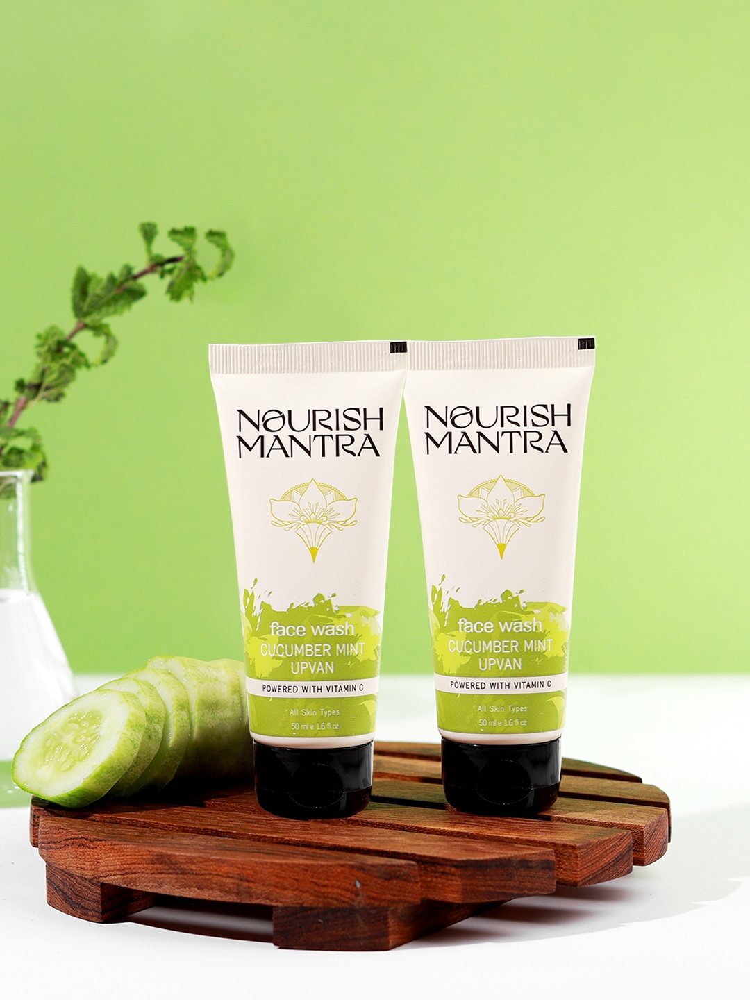 

Nourish Mantra Set Of 2 Cucumber Mint Upvan Face Wash - 50 ml Each, Lime green