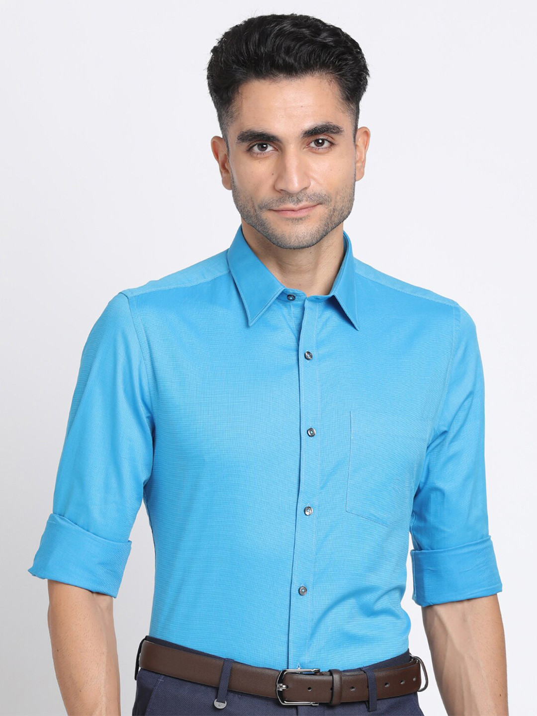 

Turtle Modern Slim Fit Pure Cotton Formal Shirt, Blue