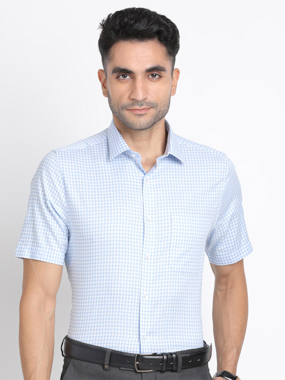 

Turtle Micro Checks Checked Modern Slim Fit Cotton Formal Shirt, White