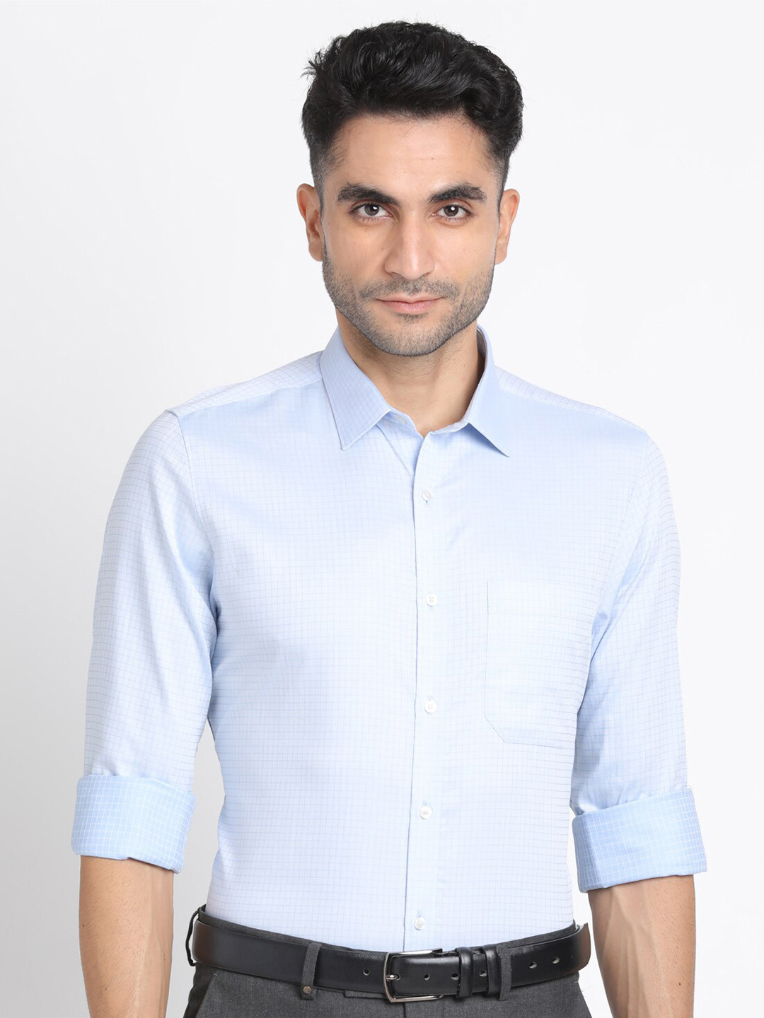 

Turtle Modern Slim Fit Micro Checked Formal Shirt, Blue