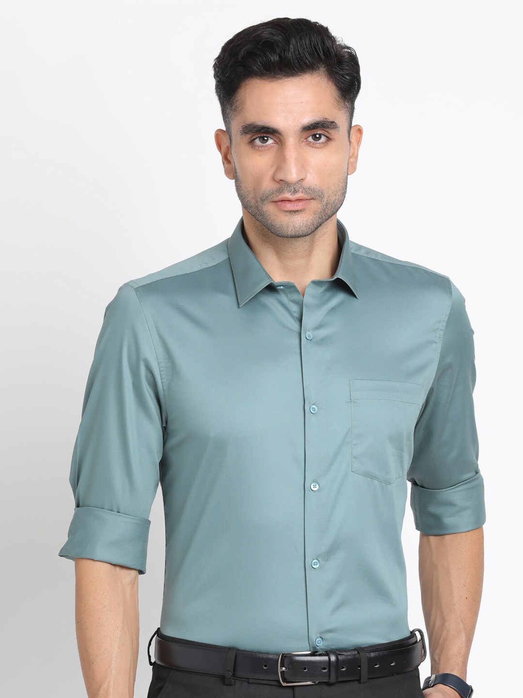 

Turtle Modern Slim Fit Pure Cotton Formal Shirt, Green