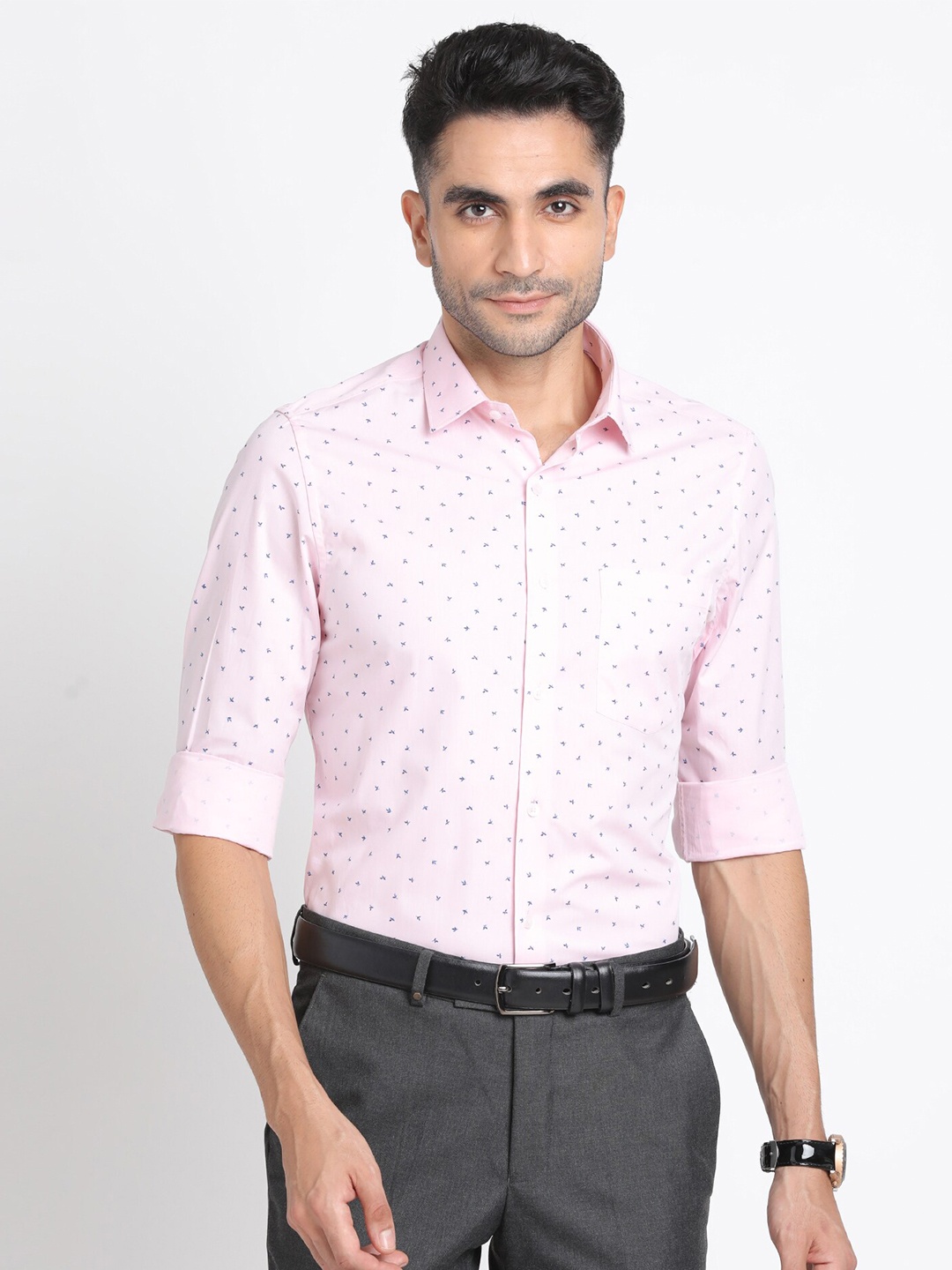 

Turtle Micro Ditsy Printed Modern Slim Fit Pure Cotton Formal Shirt, Pink