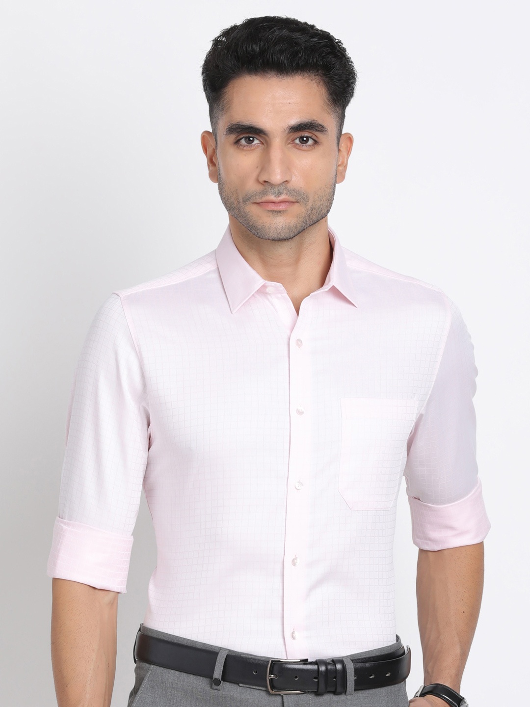 

Turtle Checked Modern Slim Fit Pure Cotton Formal Shirt, Pink