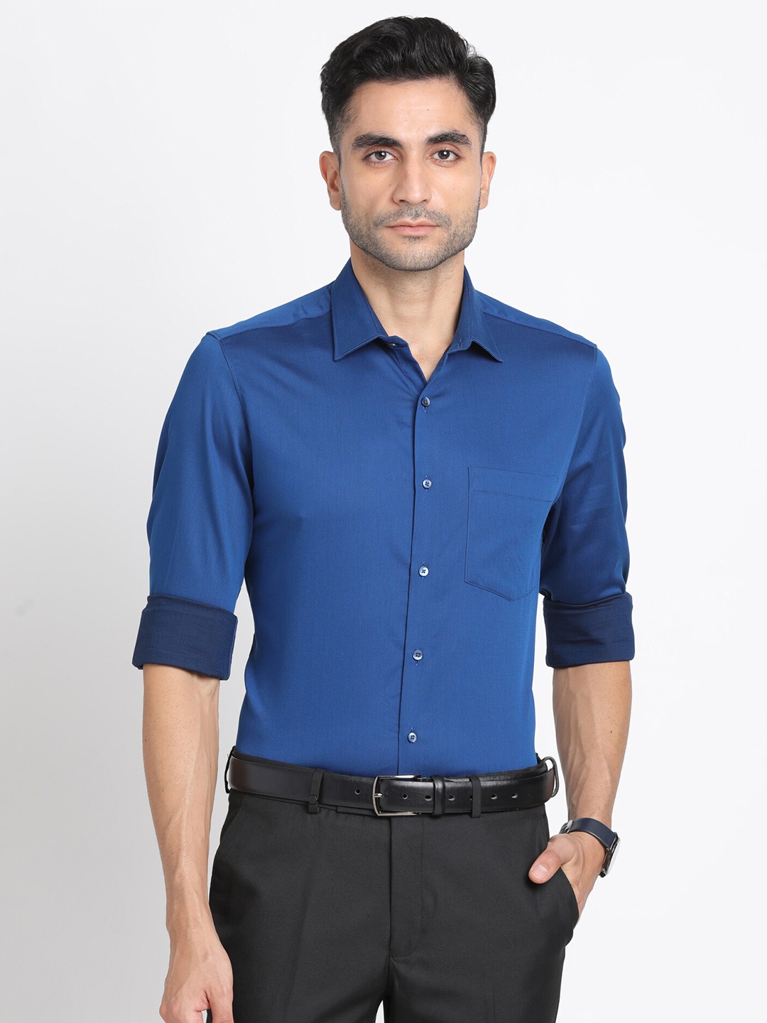 

Turtle Modern Slim Fit Pure Cotton Formal Shirt, Blue