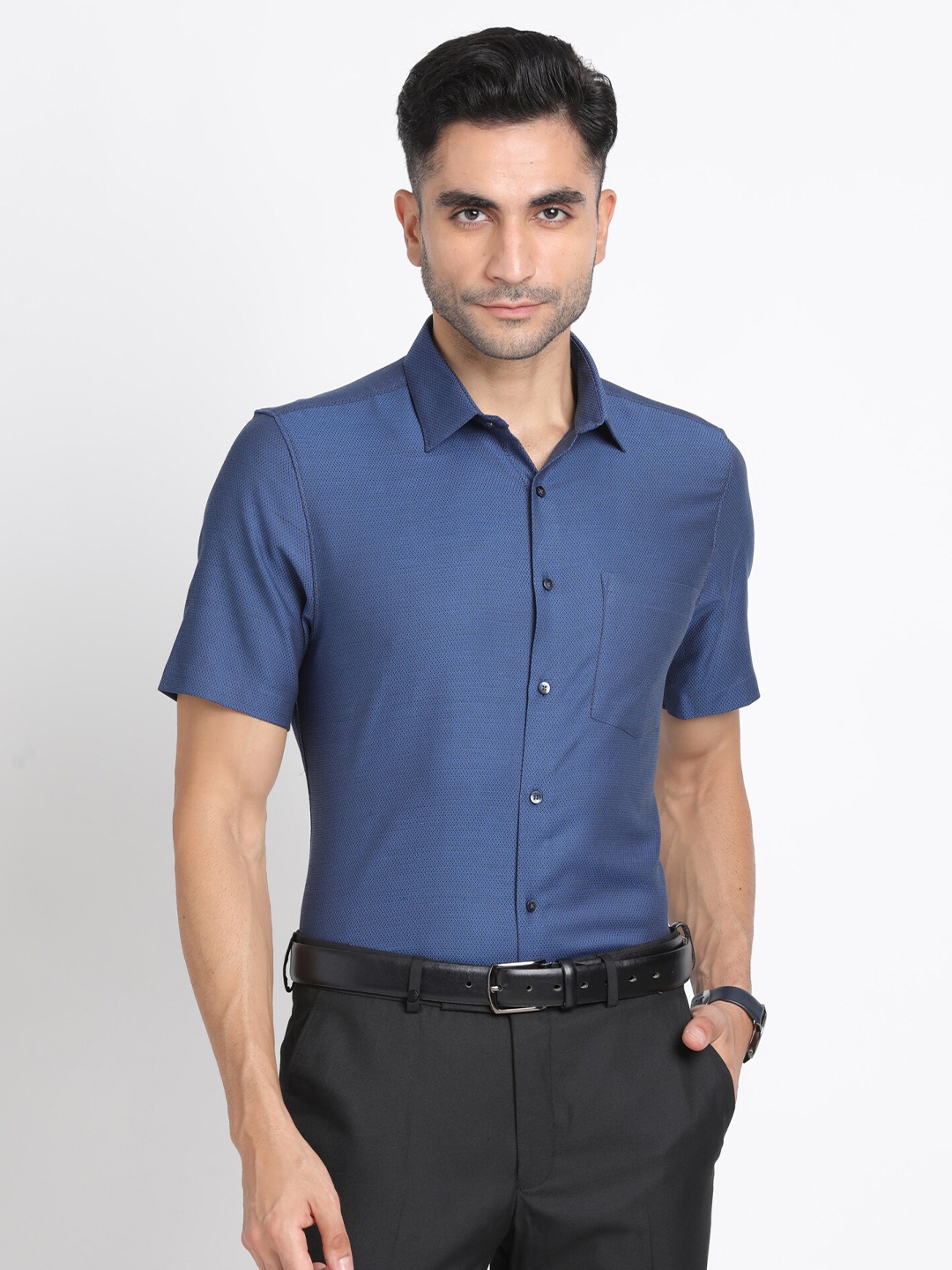 

Turtle Modern Slim Fit Pure Cotton Formal Shirt, Blue