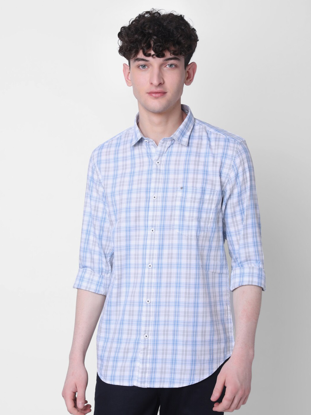 

MOZZO Classic Slim Fit Tartan Checks Opaque Checked Cotton Casual Shirt, White