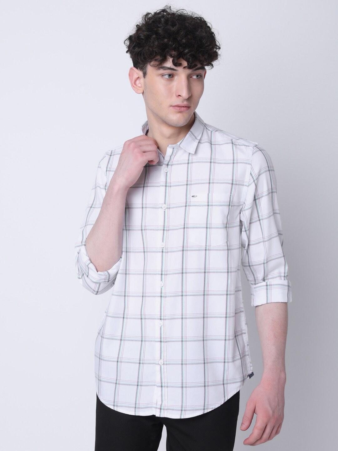 

MOZZO Classic Regular Fit Windowpane Checks Checked Cotton Casual Shirt, White