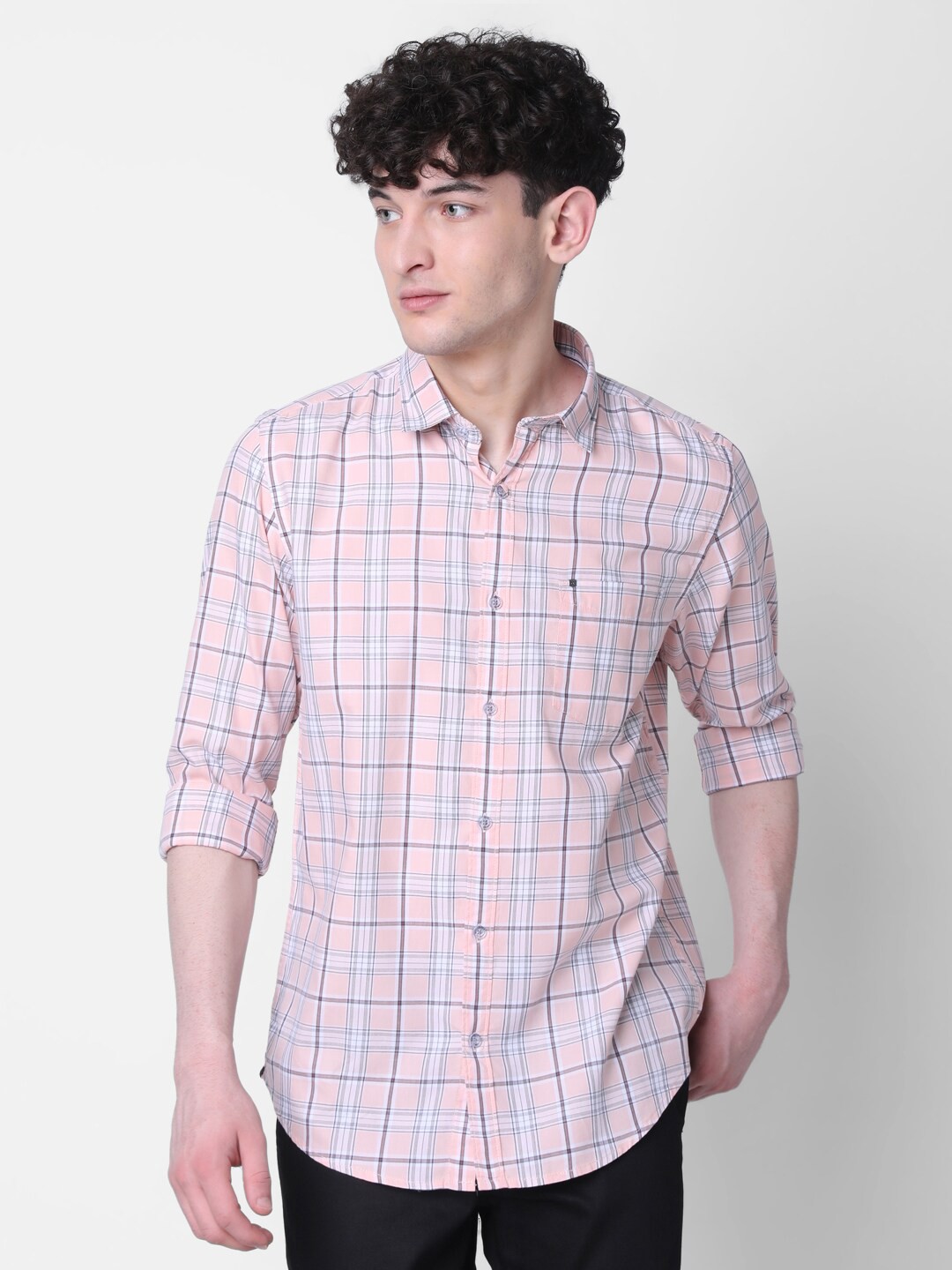 

MOZZO Classic Slim Fit Opaque Checked Cotton Shirt, Pink