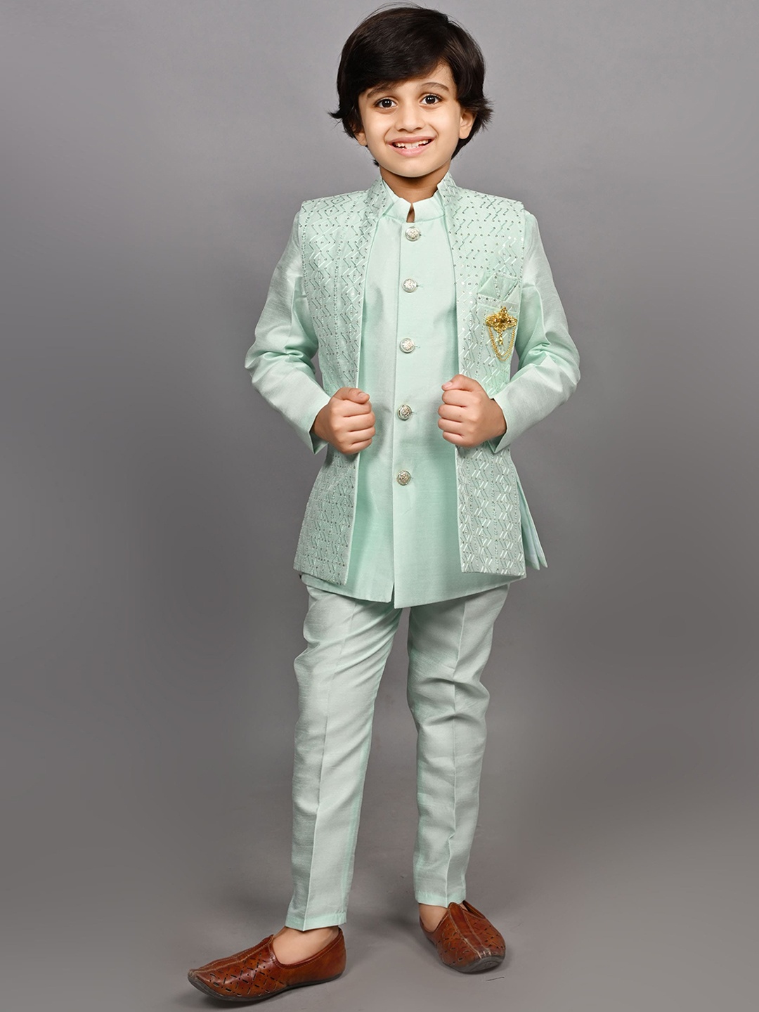 

ahhaaaa Boys 3-Piece Indo-Western Sherwani, Turquoise blue