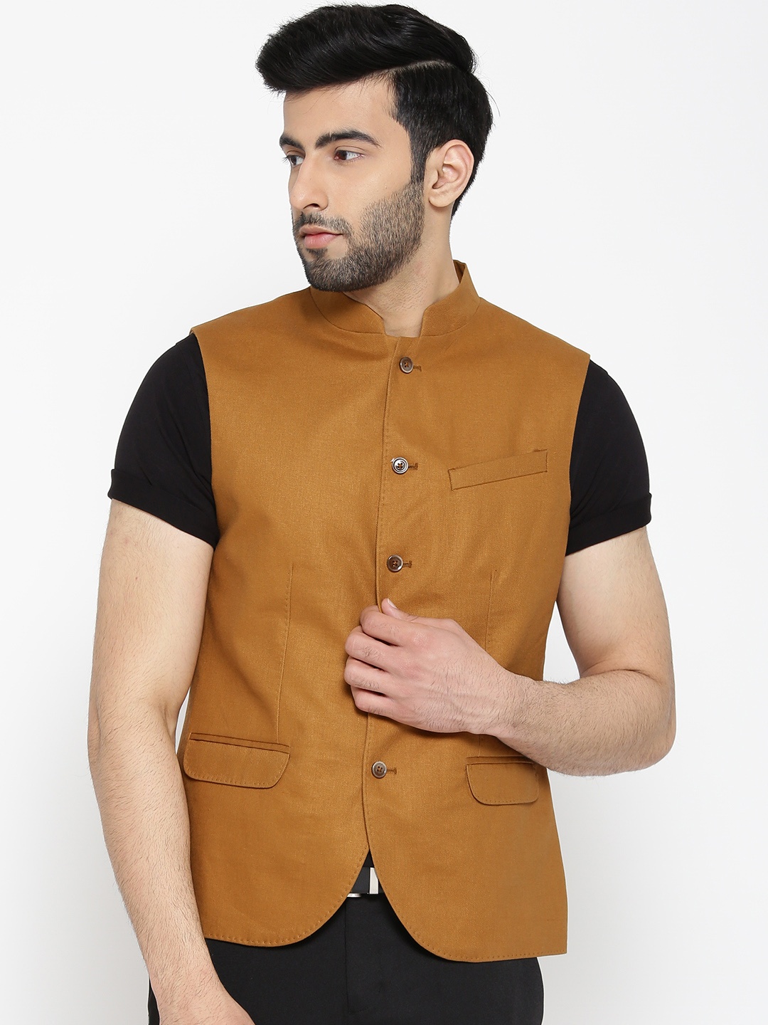 

Blackberrys Brown Solid Slim Fit Nehru Jacket