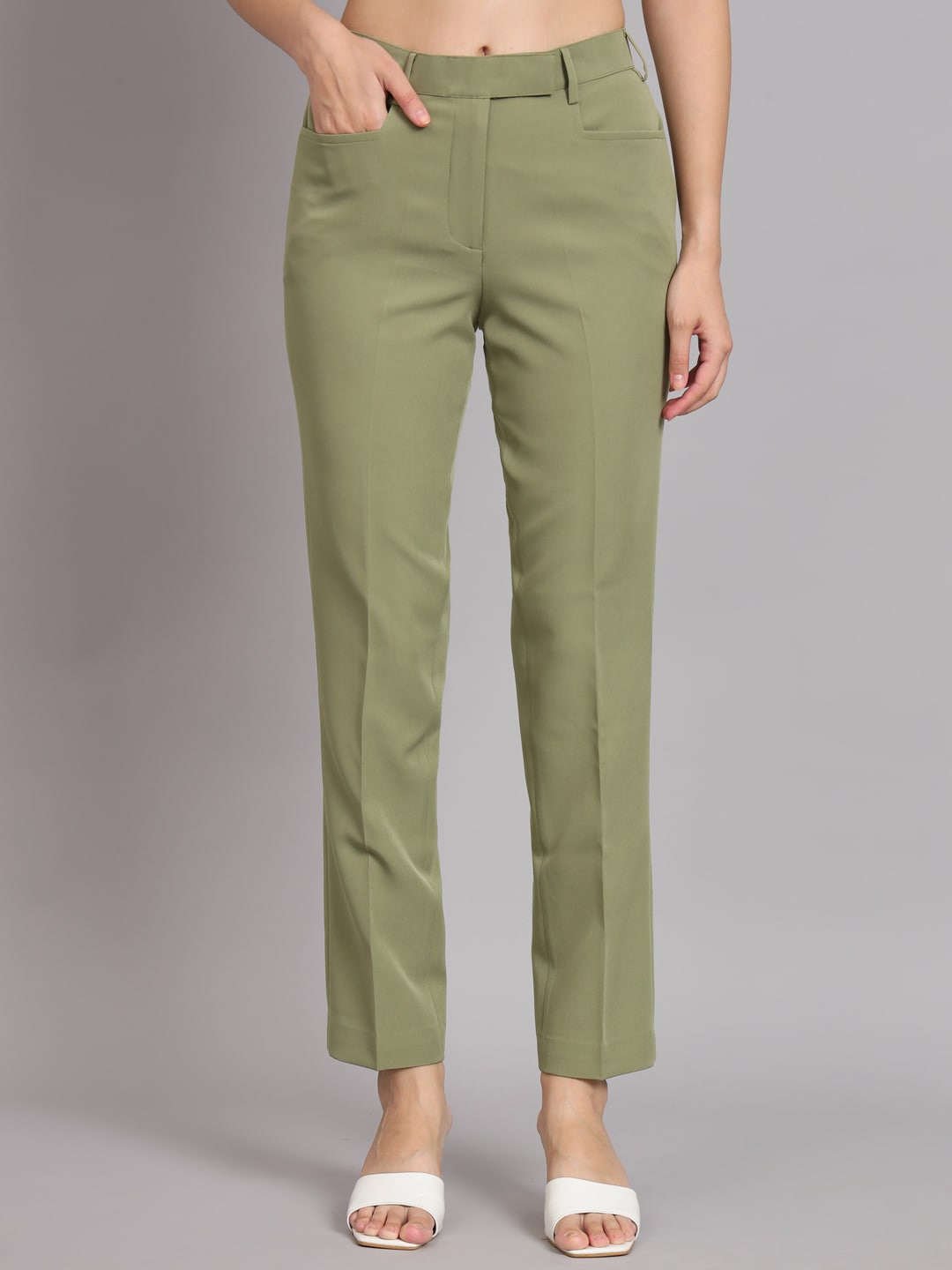 

PowerSutra Women Original Mid-Rise Easy Wash Trousers, Olive