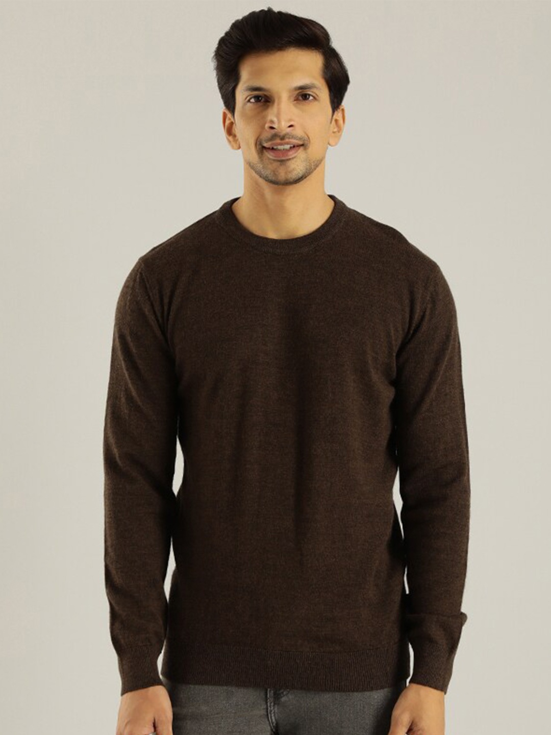 

Indian Terrain Round Neck Long Sleeves Woollen Pullover, Brown