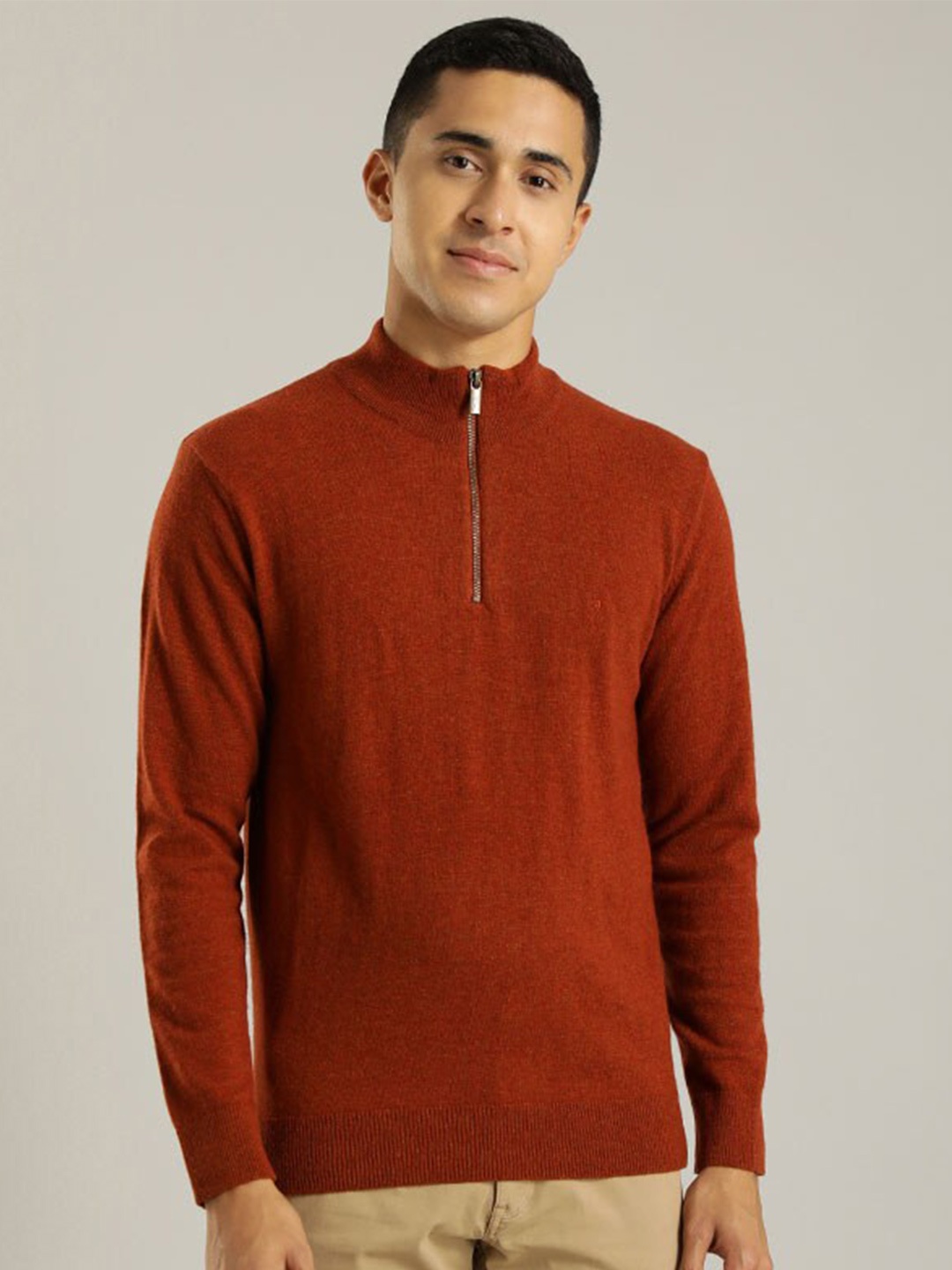 

Indian Terrain Mock Collar Long Sleeves Ribbed Pullover, Red