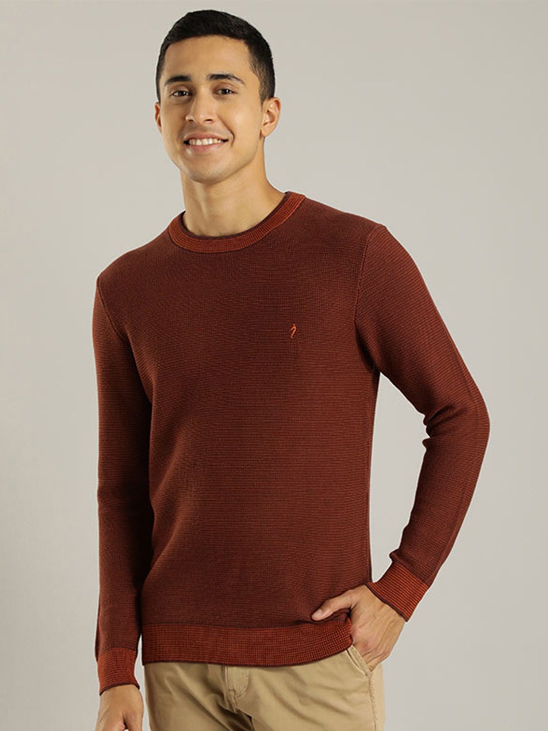 

Indian Terrain Round Neck Pure Cotton Pullover Sweaters, Brown