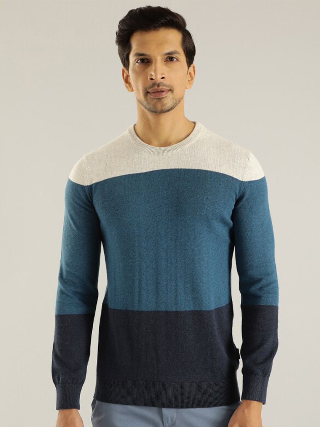 

Indian Terrain Colourblocked Pure Cotton Pullover, Blue