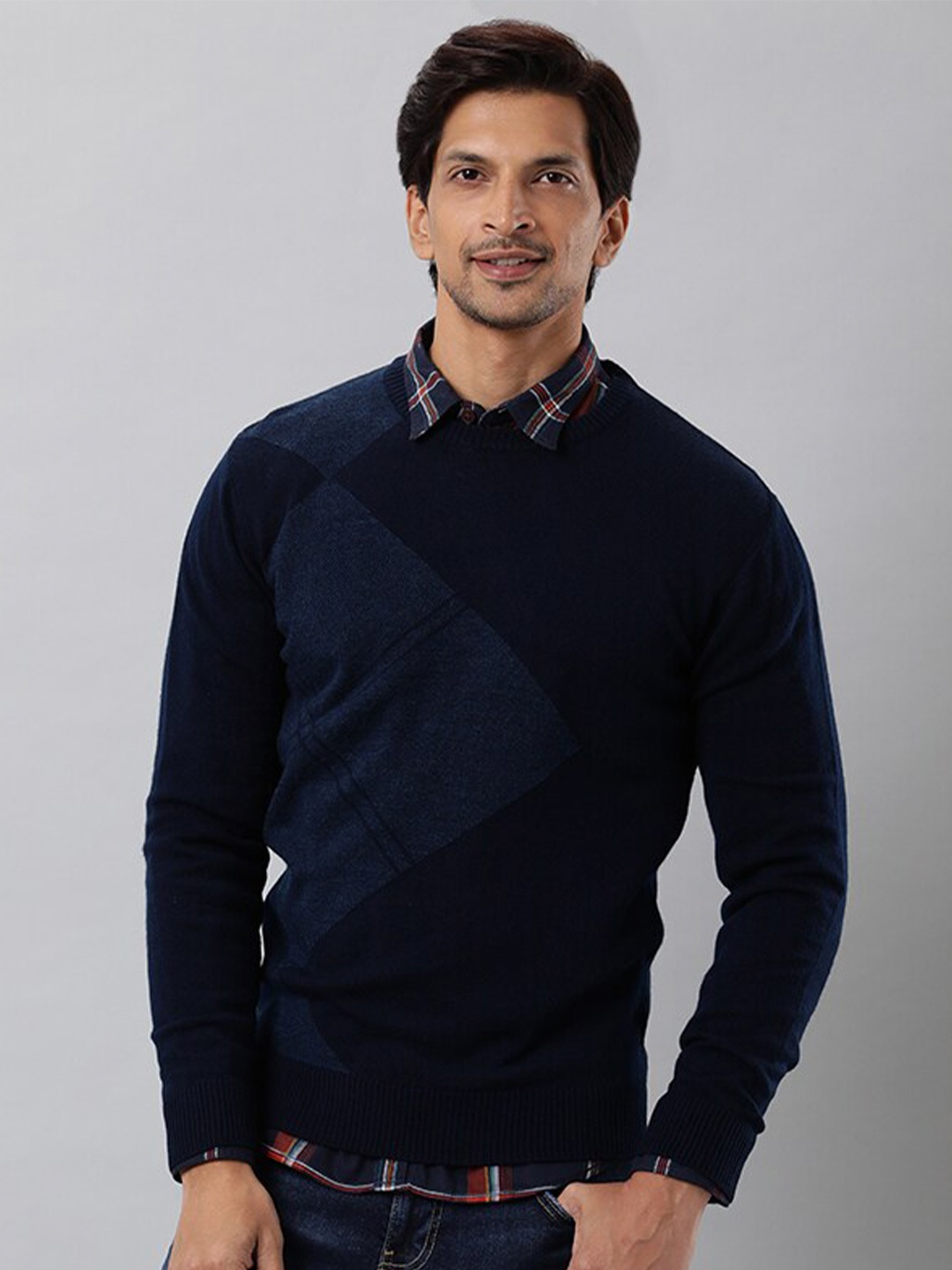 

Indian Terrain Checked Acrylic Pullover Sweaters, Navy blue