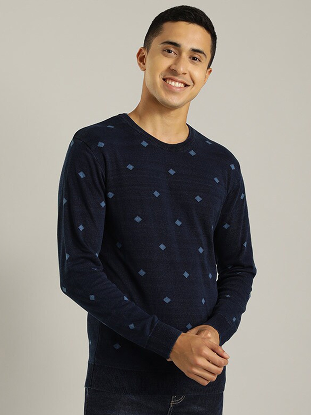 

Indian Terrain Geometric Printed Cotton Cardigan, Navy blue