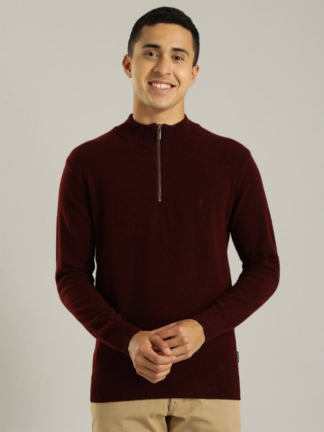 

Indian Terrain Mock Collar Long Sleeves Ribbed Pullover, Purple